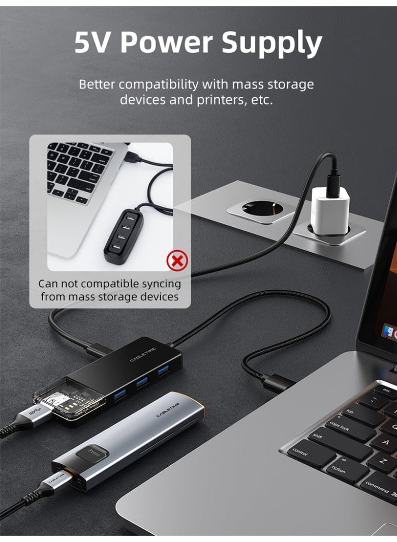 كابل تايم موزع USB-A 3.0 رباعي المنافذ فائق السرعة 5 جيجابت في الثانية مع مزود طاقة لأجهزة الكمبيوتر المحمولة | 0.15 متر - Image 3